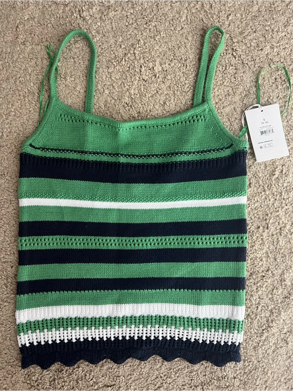 Striped Knit Tank Top - Green Navy White -